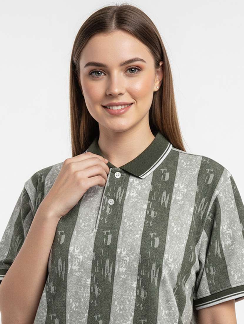 women printed short sleeve oversized polo t-shirt - 22393933 -  Standard Image - 1