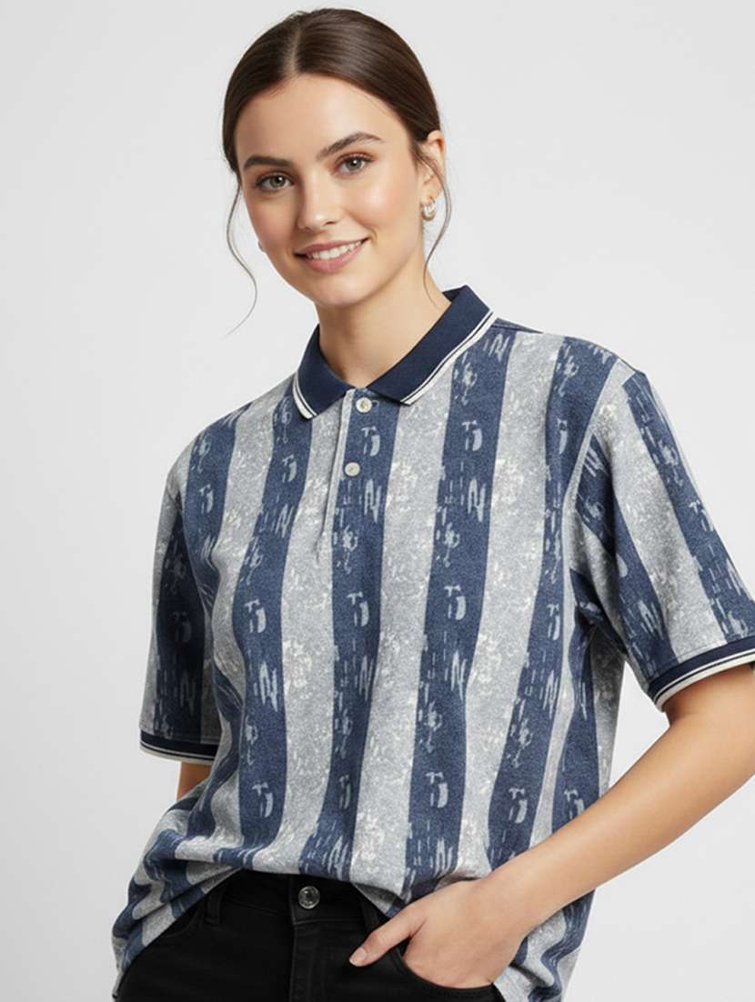 women printed short sleeve oversized polo t-shirt - 22393934 -  Standard Image - 1