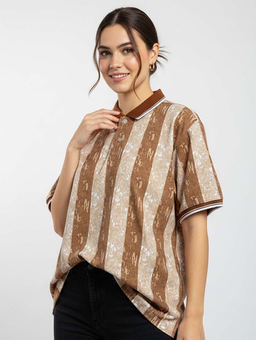 women printed short sleeve oversized polo t-shirt