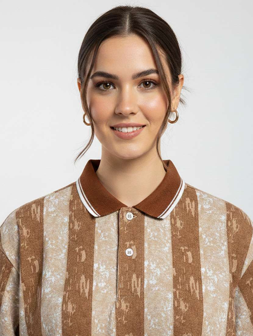 women printed short sleeve oversized polo t-shirt - 22393935 -  Standard Image - 1