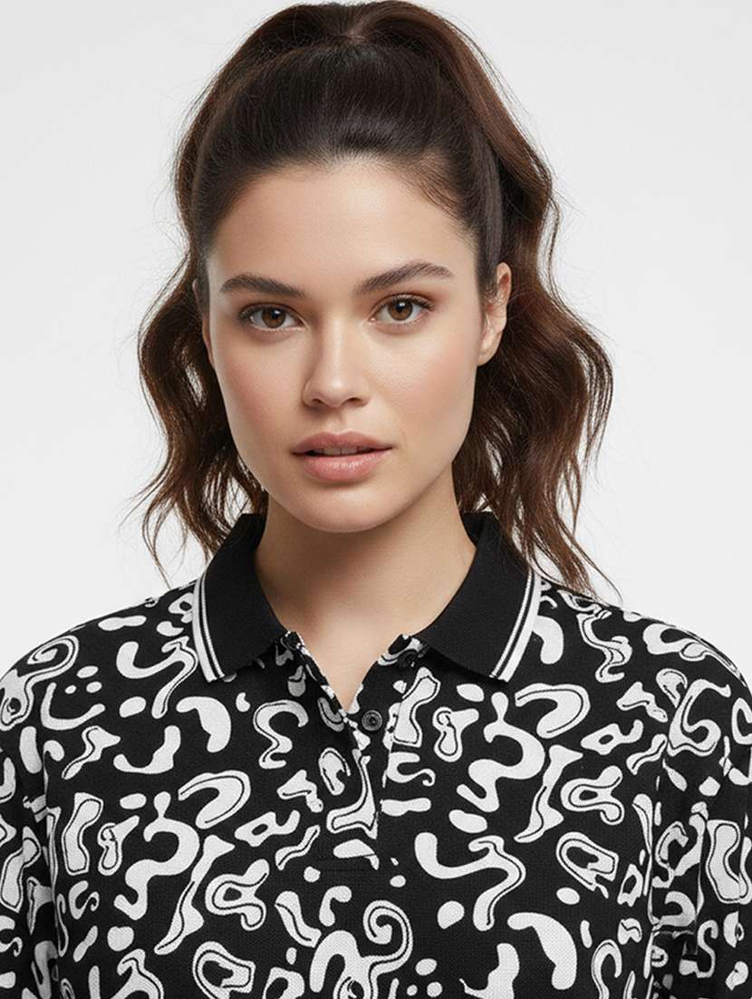 women printed short sleeve oversized polo t-shirt - 22393936 -  Standard Image - 1