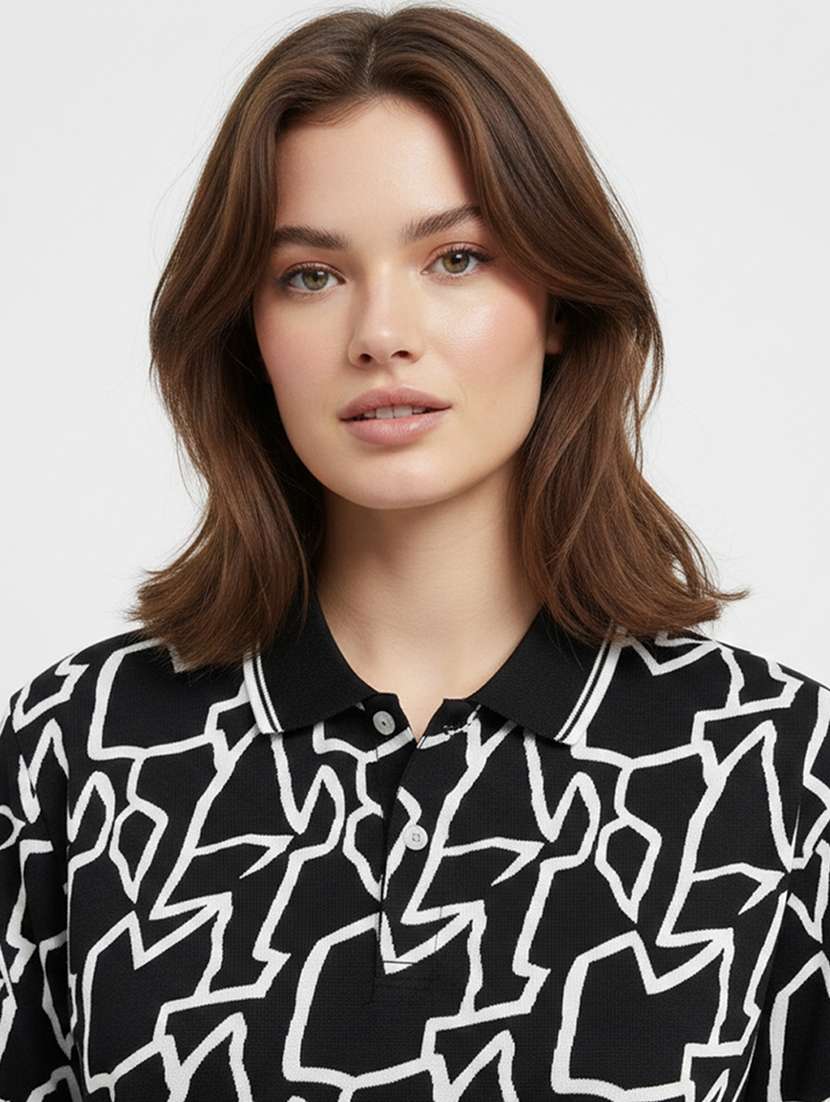 women printed short sleeve oversized polo t-shirt - 22393938 -  Standard Image - 1