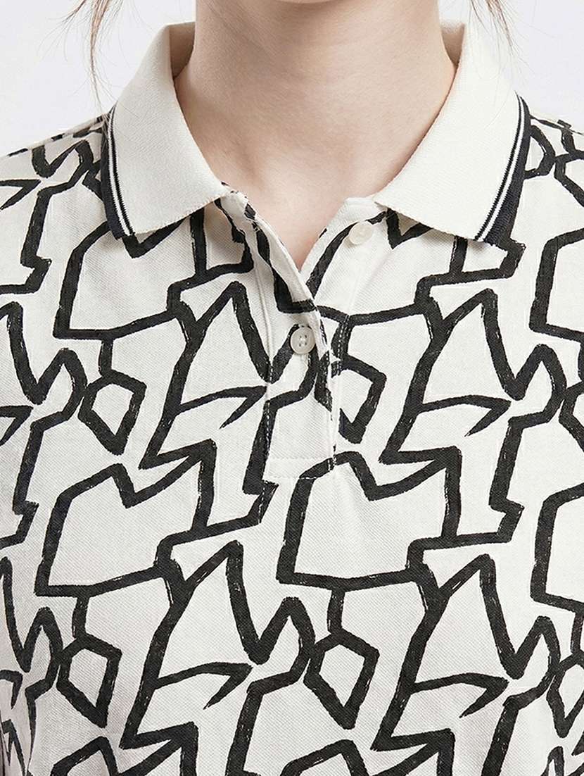 women printed short sleeve oversized polo t-shirt - 22393939 -  Standard Image - 1