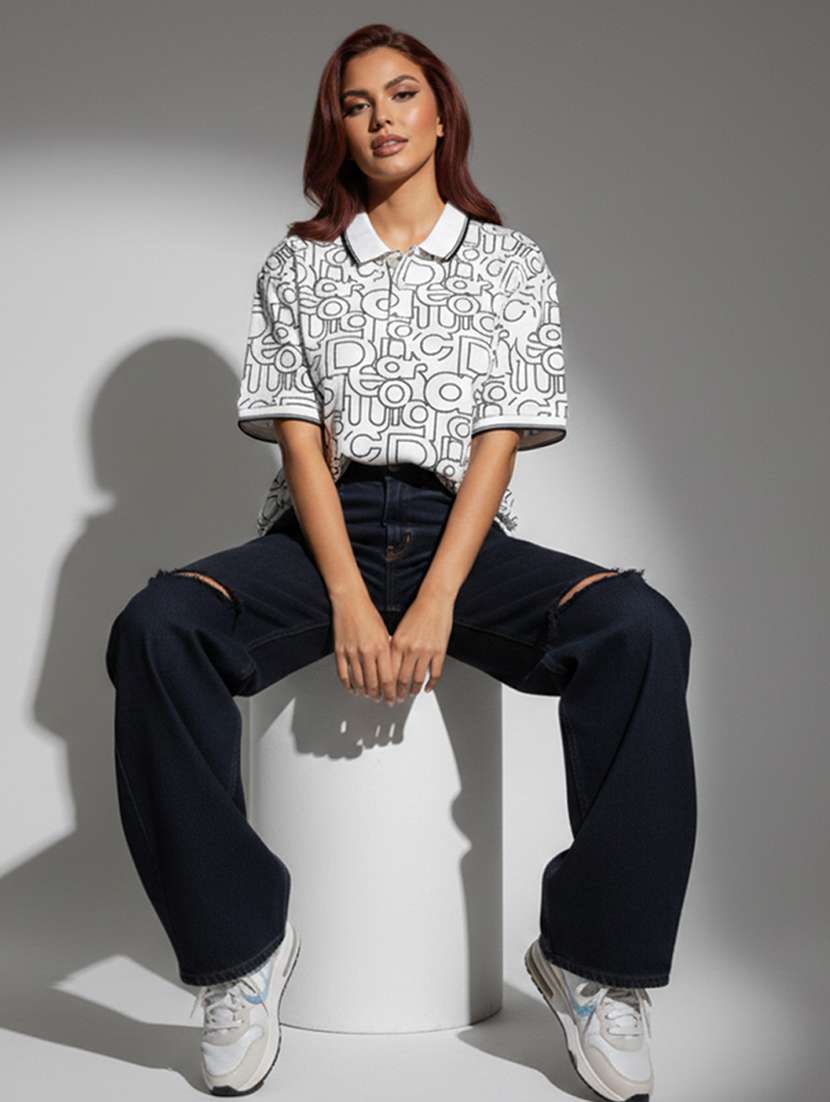 women printed short sleeve oversized polo t-shirt - 22393940 -  Standard Image - 4