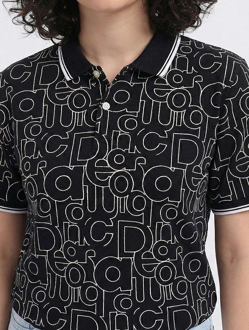 women printed short sleeve oversized polo t-shirt - 22393941 -  Standard Image - 1