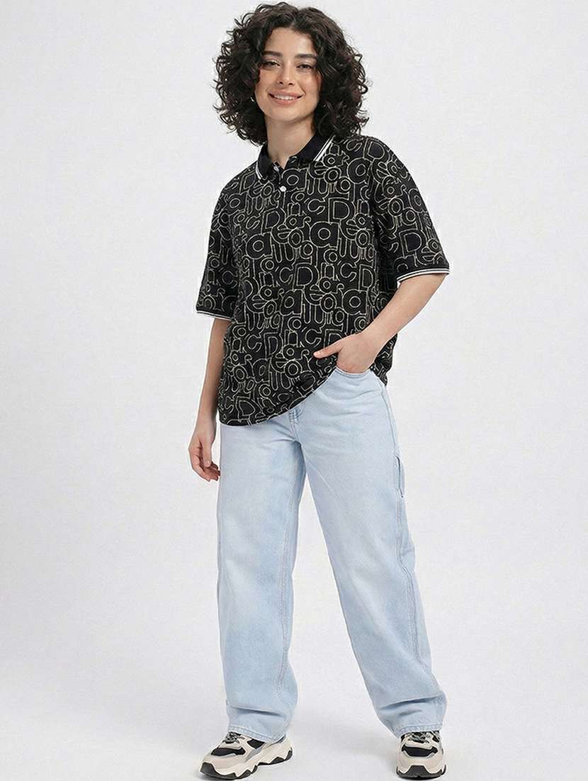 women printed short sleeve oversized polo t-shirt - 22393941 -  Standard Image - 4