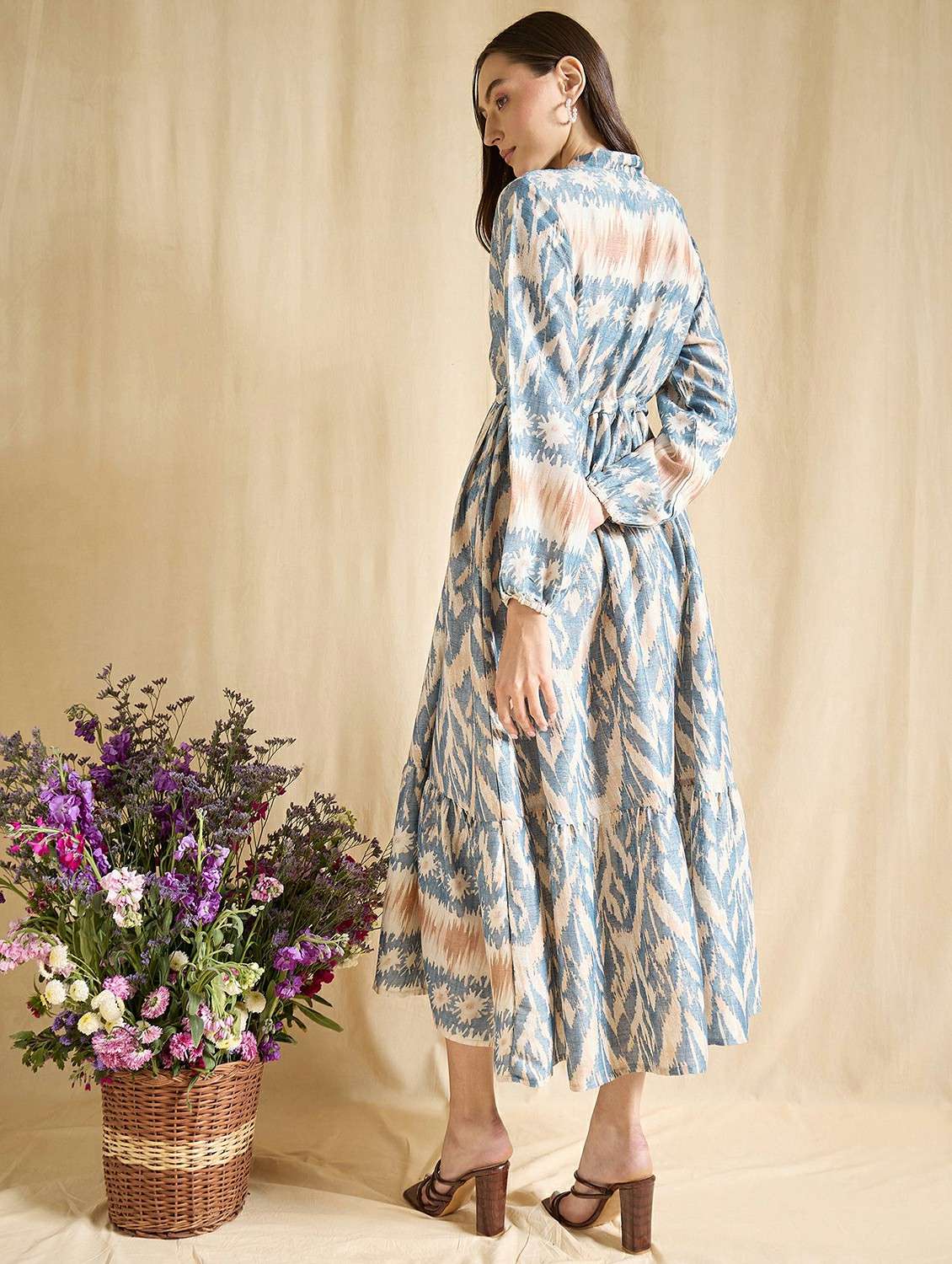 women printed long sleeve tiered dress - 22393993 -  Standard Image - 4
