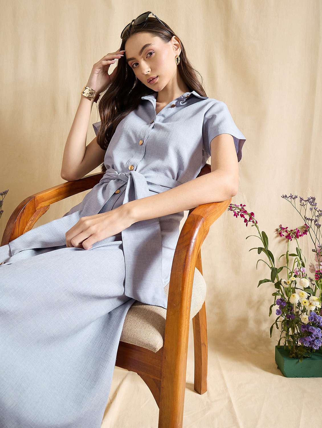 women solid short sleeve shirt dress - 22393995 -  Standard Image - 1