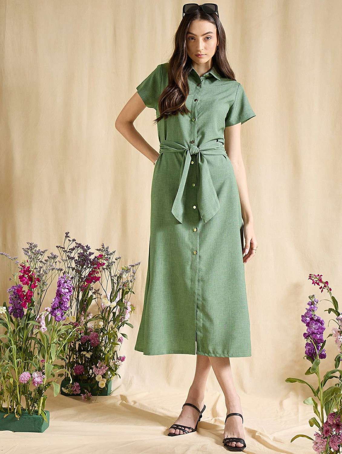 women solid short sleeve shirt dress