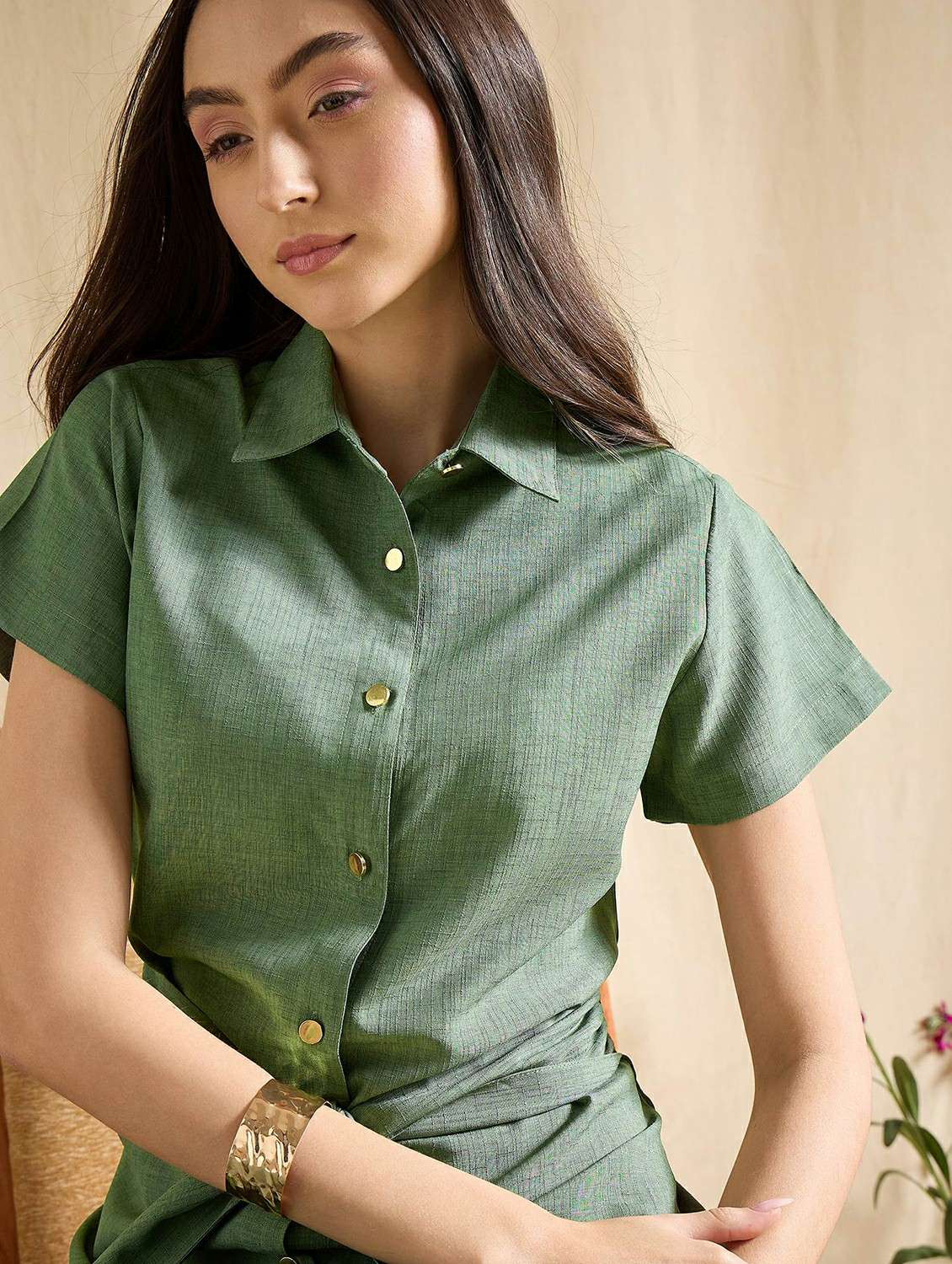 women solid short sleeve shirt dress - 22393996 -  Standard Image - 1