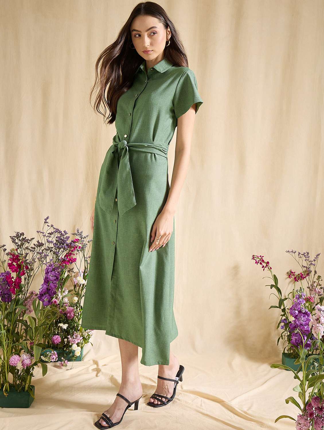 women solid short sleeve shirt dress - 22393996 -  Standard Image - 4