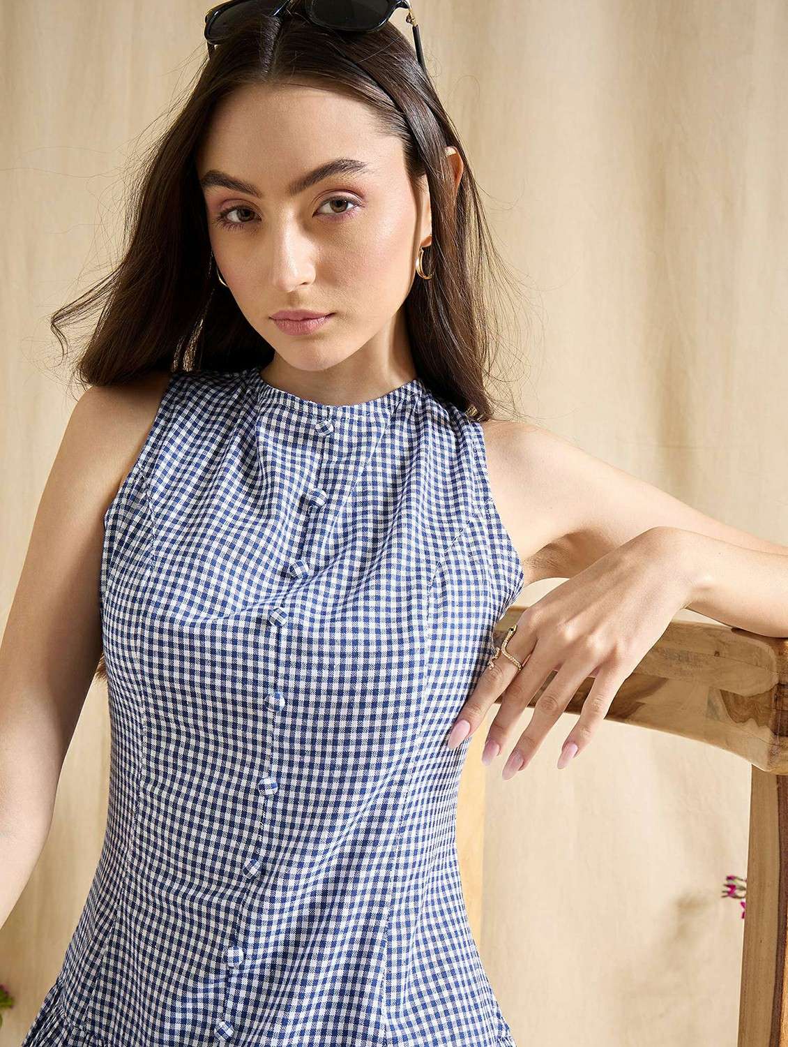 women checkered sleeveless tiered dress - 22394003 -  Standard Image - 1