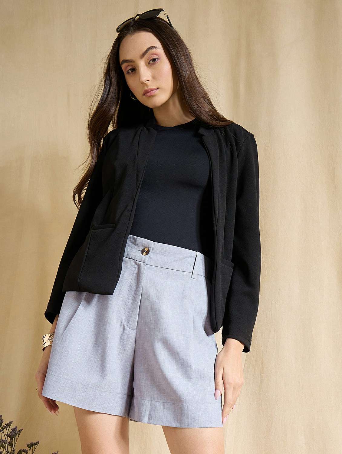 women solid high rise tailored shorts - 22394005 -  Standard Image - 4