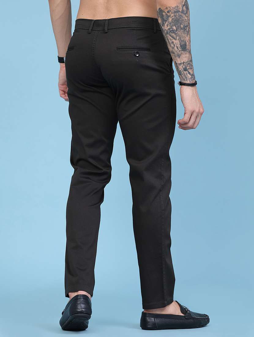 Men Solid Mid Rise Chinos Casual Trouser - 22394619 -  Standard Image - 4