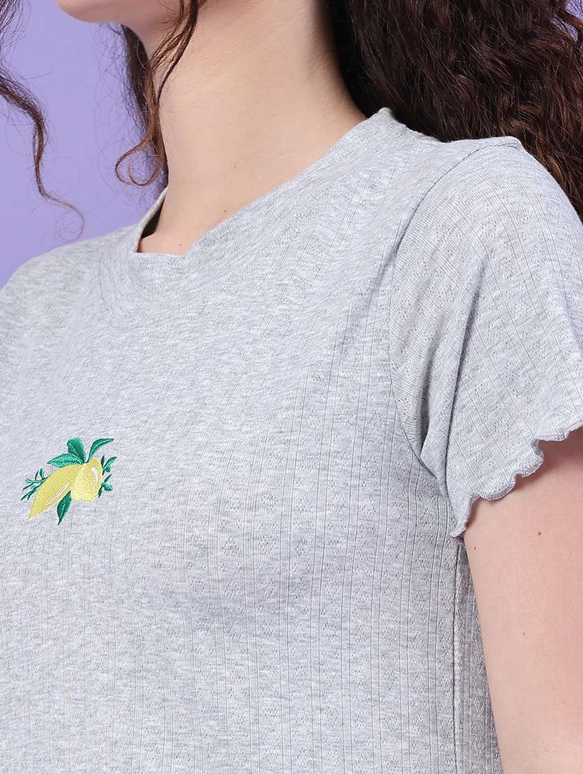 women self design crew neck short sleeves t-shirt - 22394696 -  Standard Image - 1
