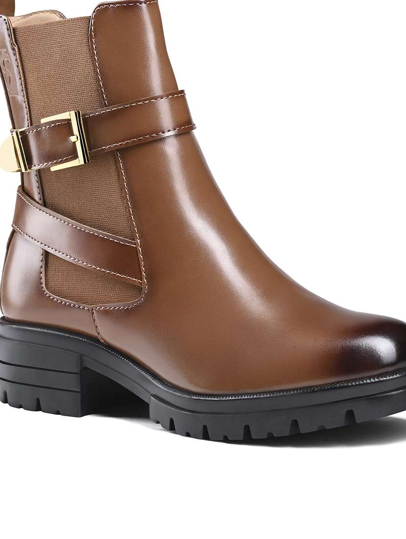 women leatherette brown high ankle slip-on boots - 22394779 -  Standard Image - 1