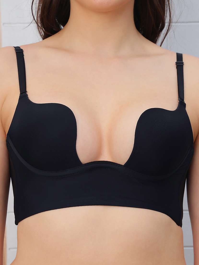 women solid under wired plunge bra - 22394813 -  Standard Image - 1