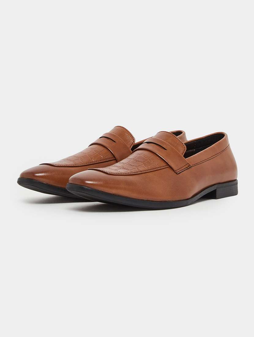 men brown slip on formal shoes