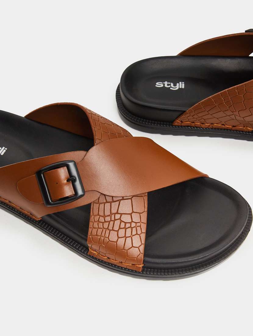 men brown slip on sandal - 22395026 -  Standard Image - 4