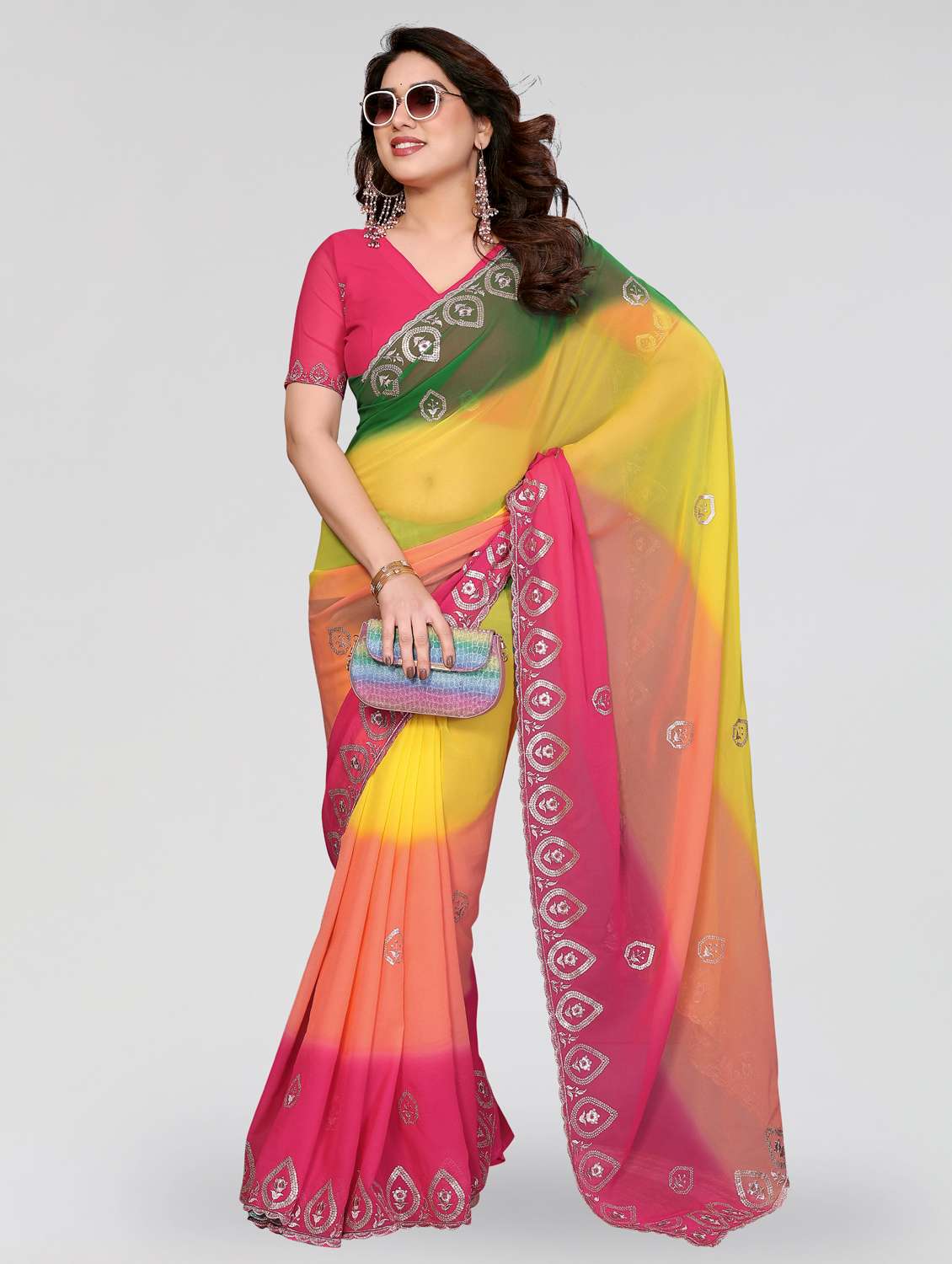 women ombre embroidered saree with blouse