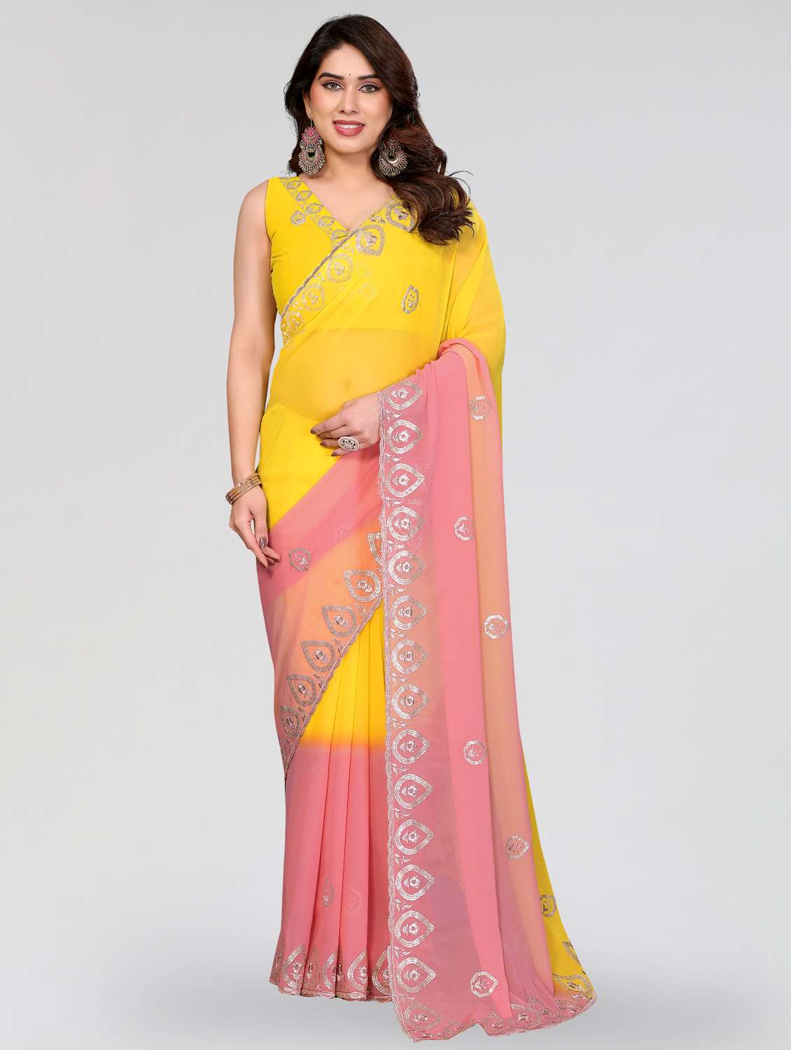 women ombre embroidered saree with blouse