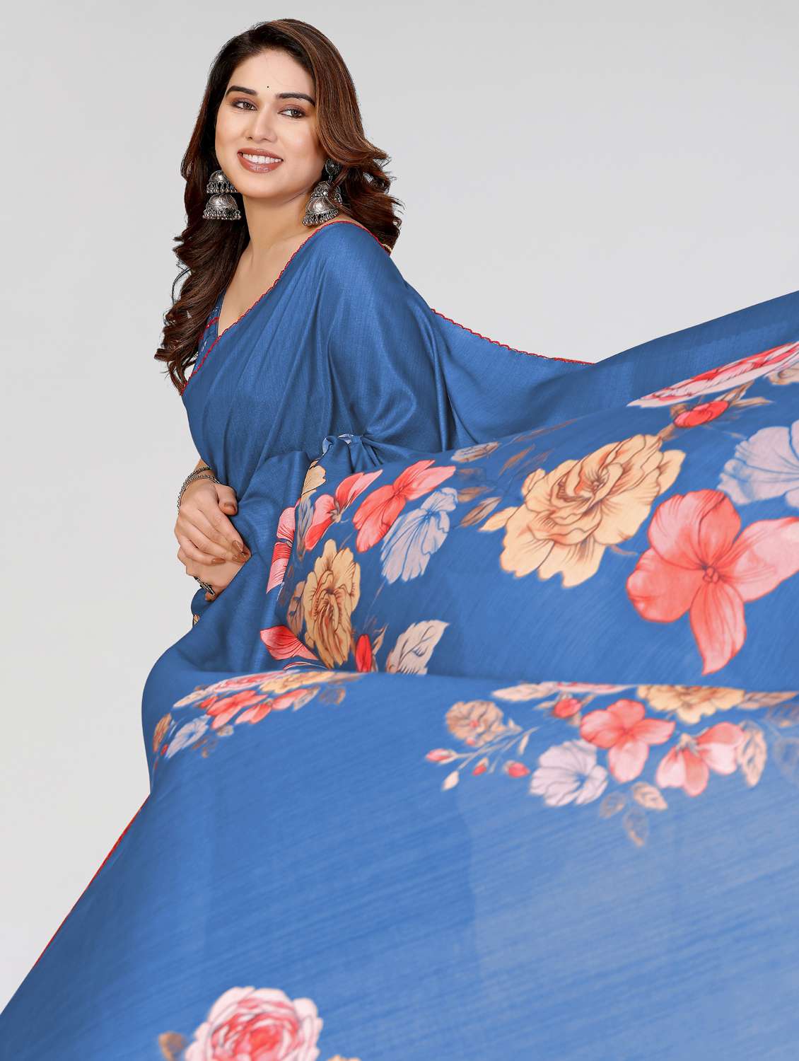 women floral printed saree with blouse - 22395043 -  Standard Image - 1