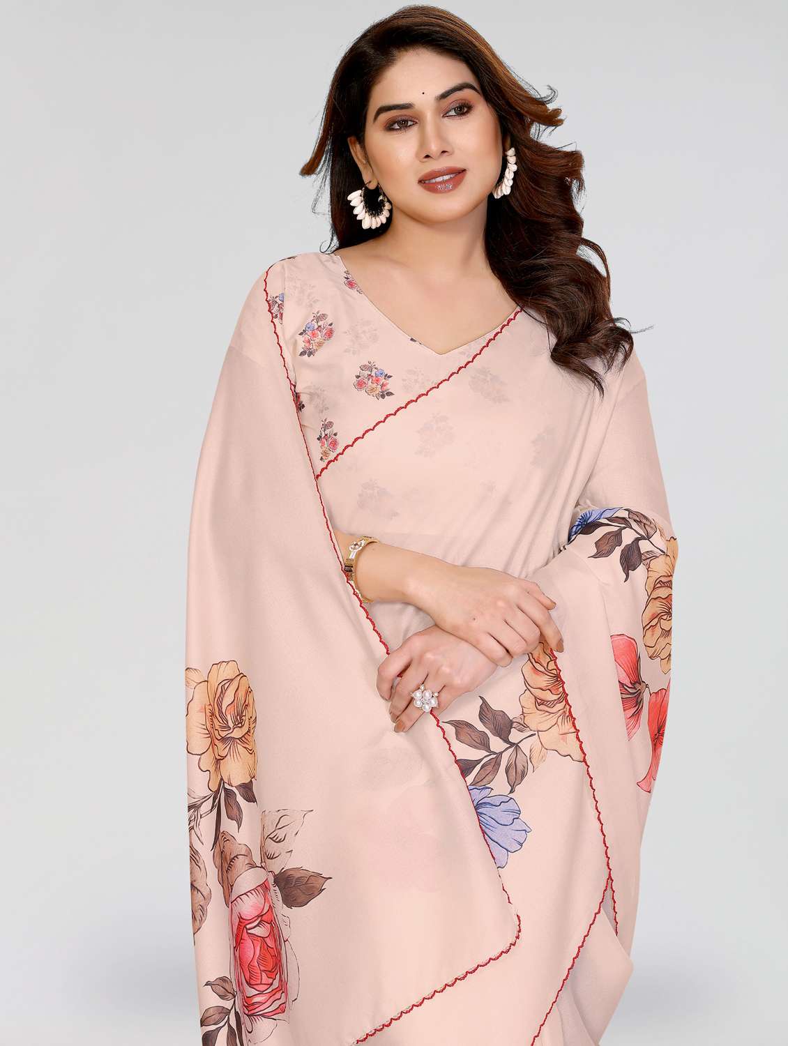 women floral printed saree with blouse - 22395045 -  Standard Image - 1