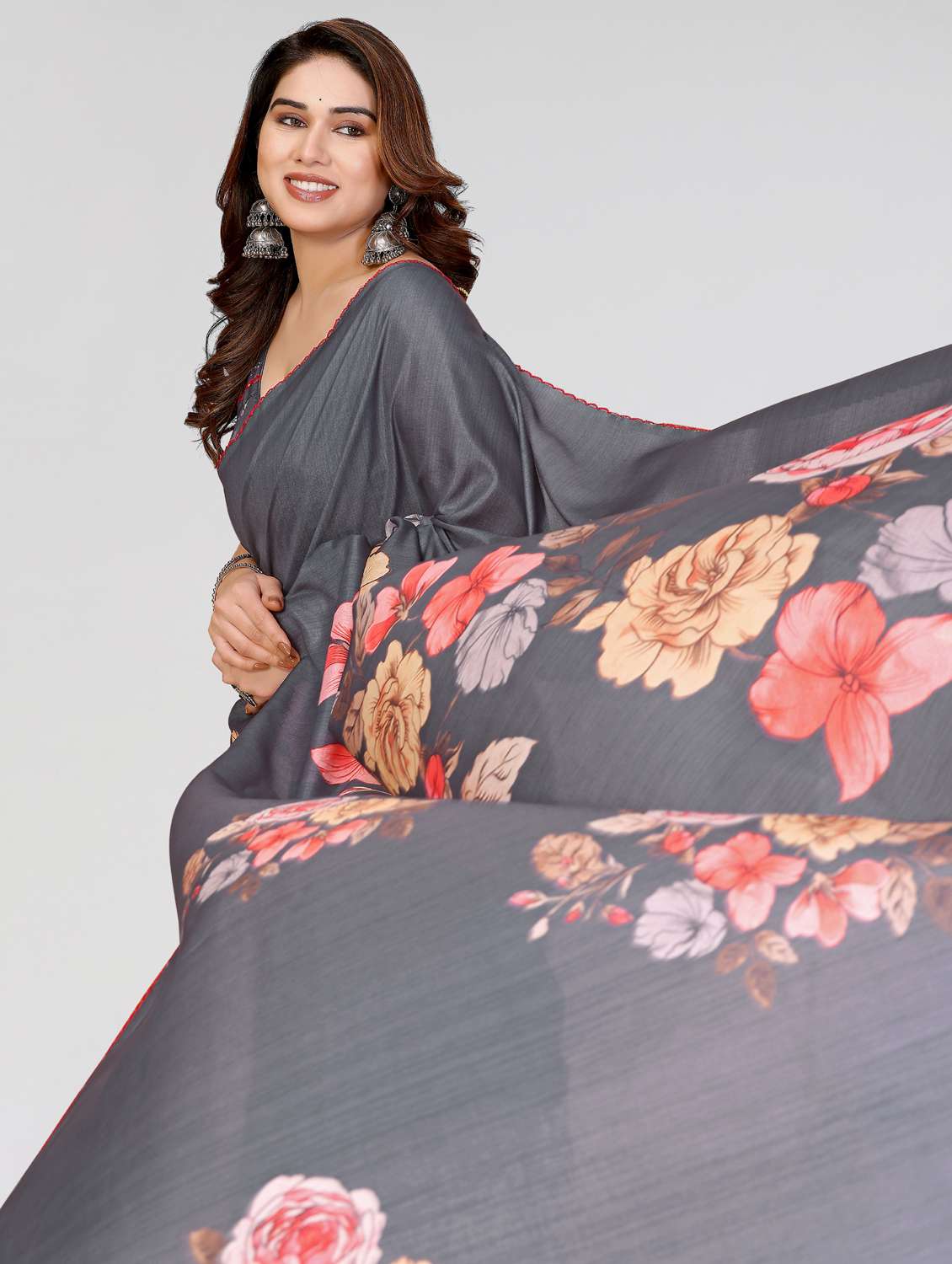 women floral printed saree with blouse - 22395046 -  Standard Image - 1