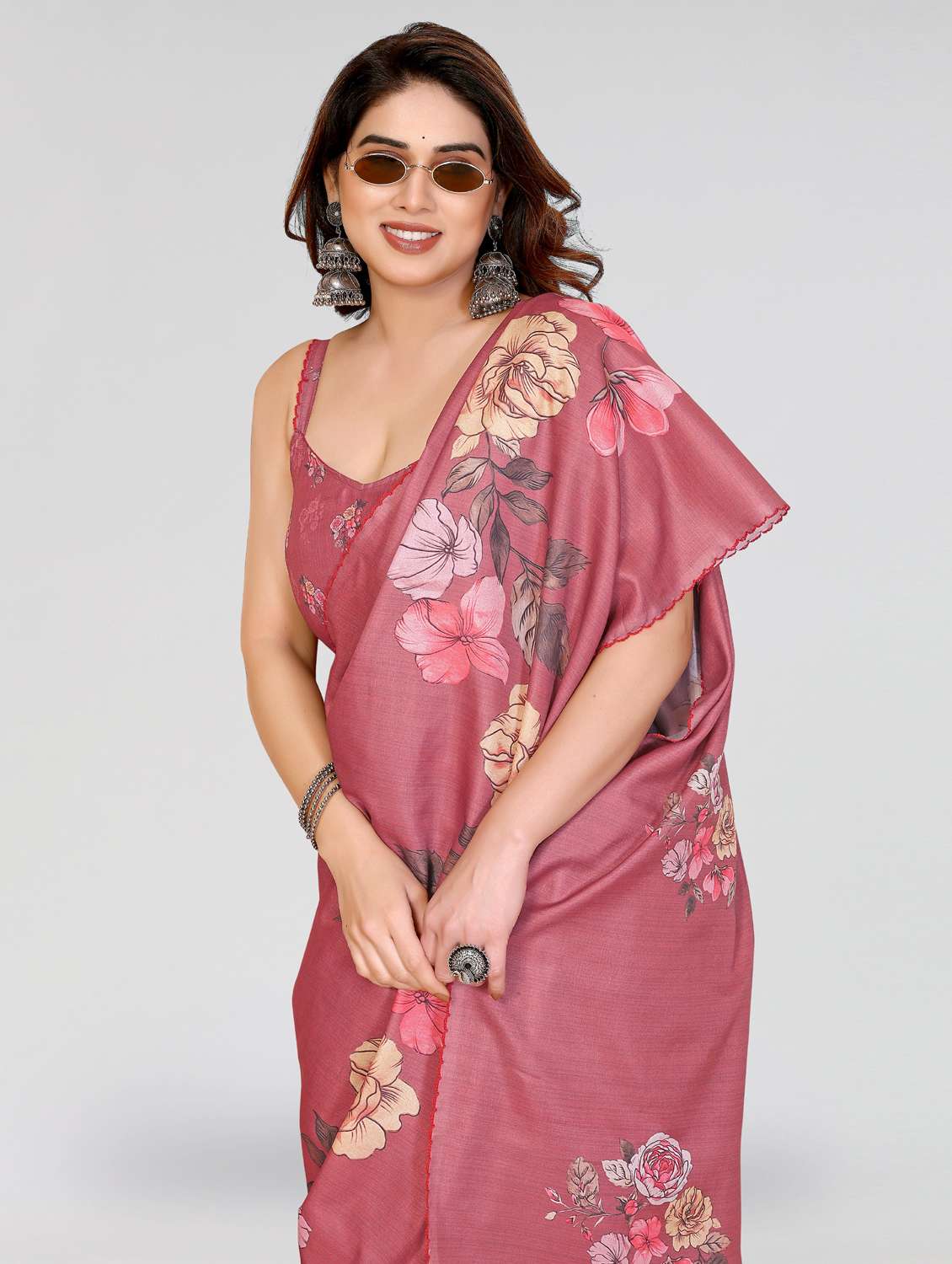 women floral printed saree with blouse - 22395047 -  Standard Image - 1