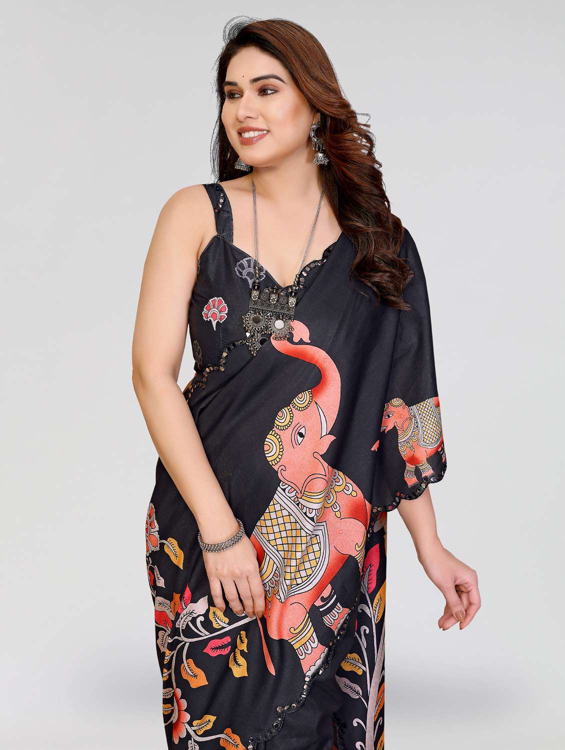 women kalamkari printed saree with blouse - 22395051 -  Standard Image - 1