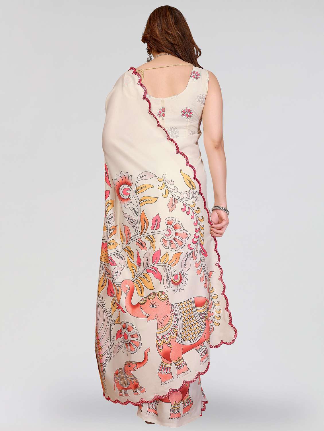 women kalamkari printed saree with blouse - 22395059 -  Standard Image - 4