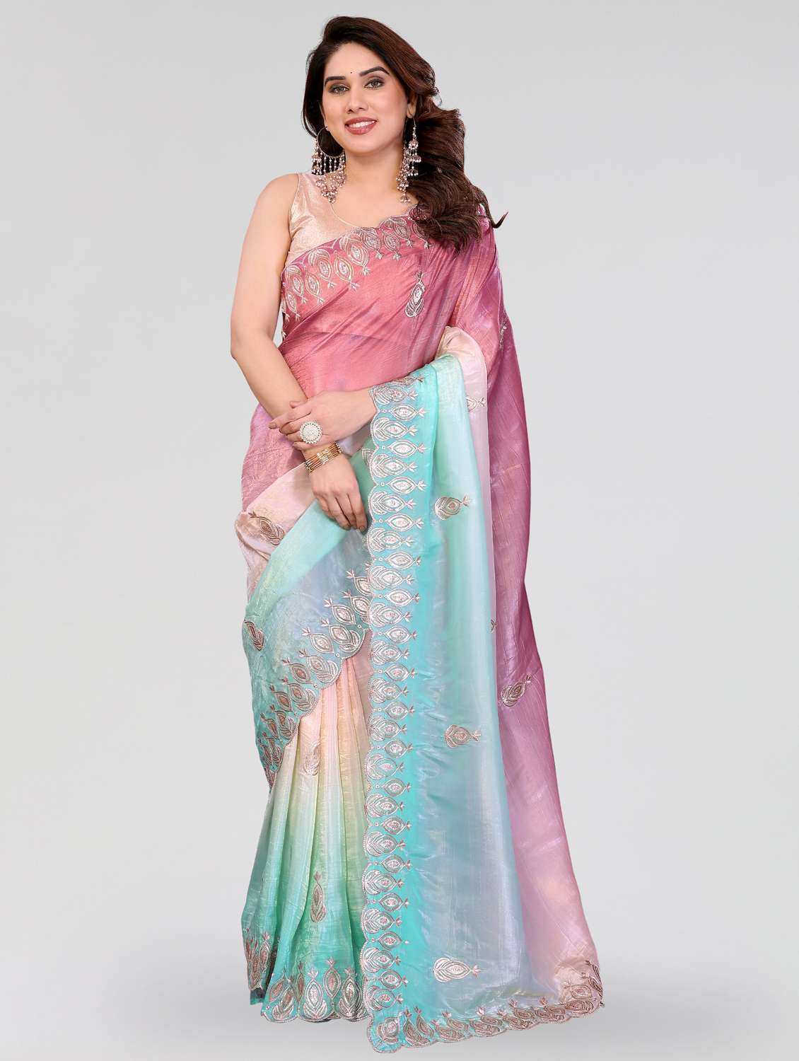 women ombre embroidered saree with blouse