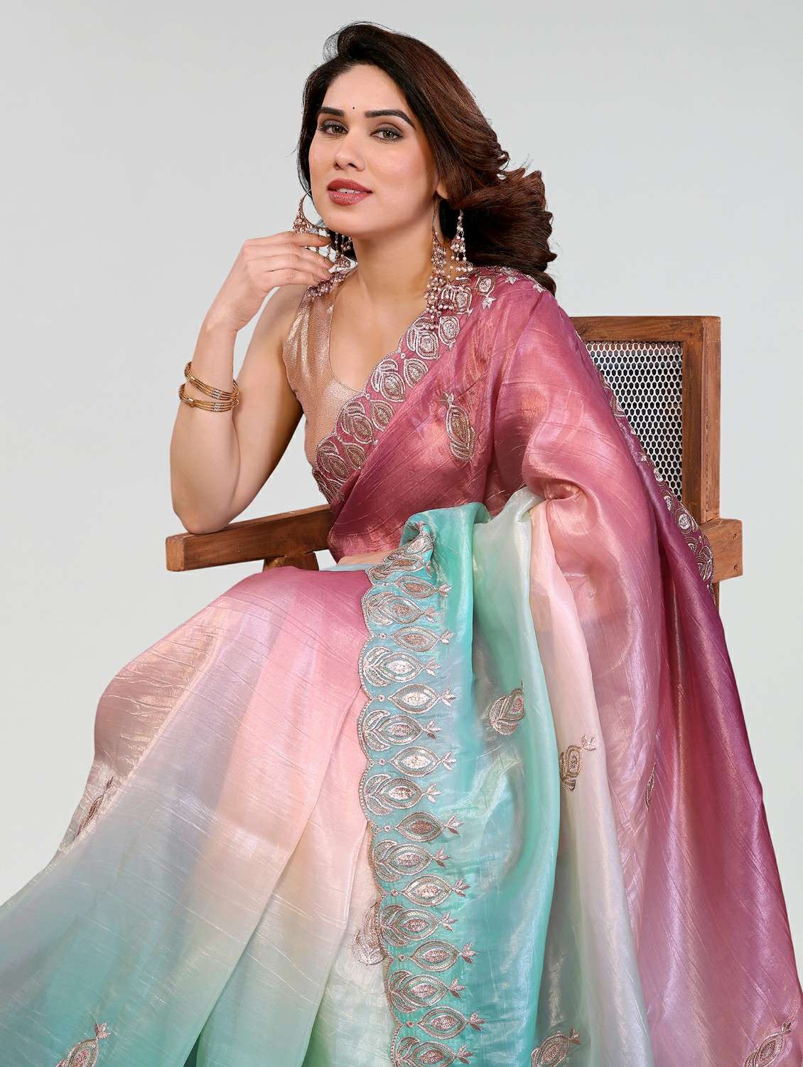 women ombre embroidered saree with blouse - 22395060 -  Standard Image - 1