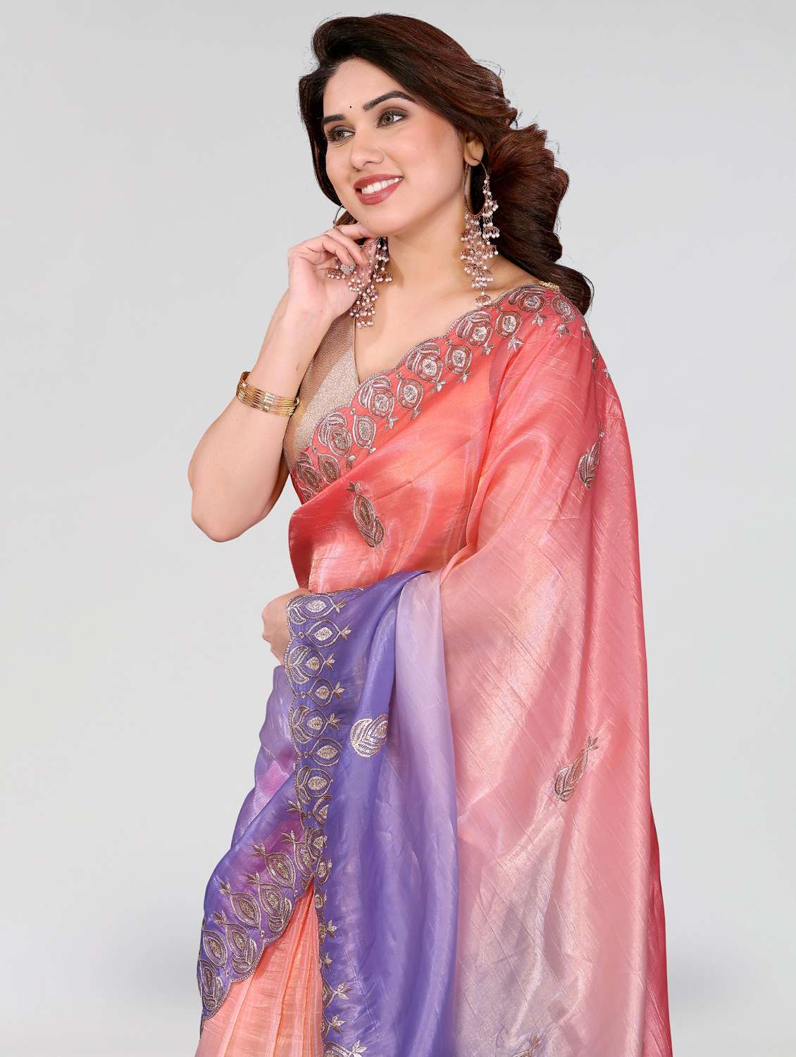 women ombre embroidered saree with blouse - 22395063 -  Standard Image - 1