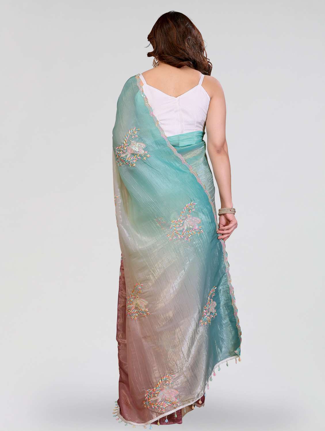 women ombre embroidered saree with blouse - 22395065 -  Standard Image - 4