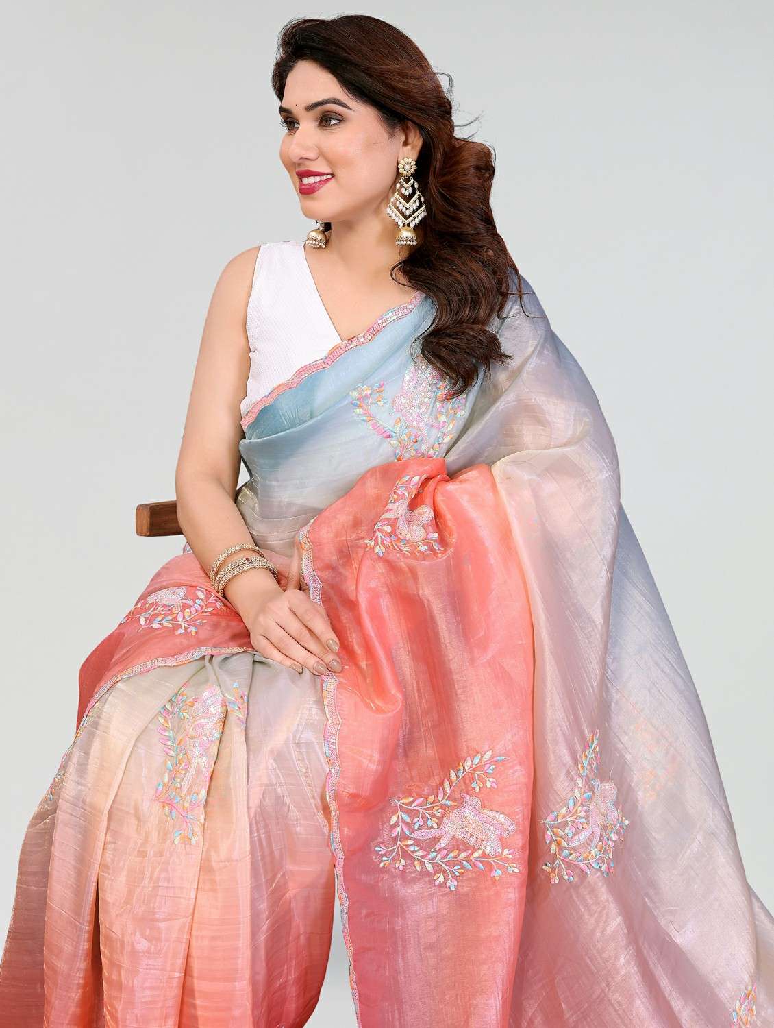 women ombre embroidered saree with blouse - 22395067 -  Standard Image - 1