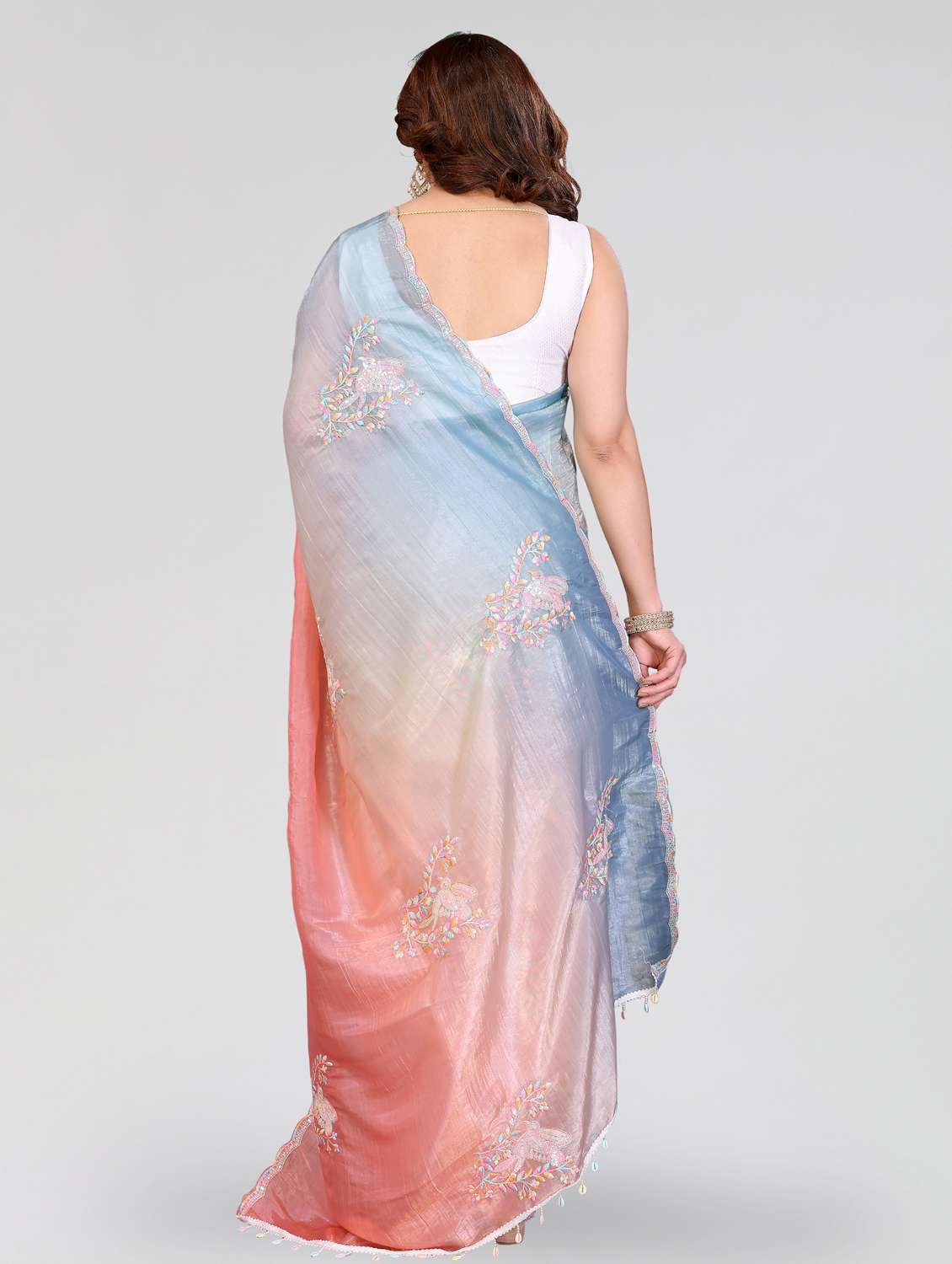 women ombre embroidered saree with blouse - 22395067 -  Standard Image - 4
