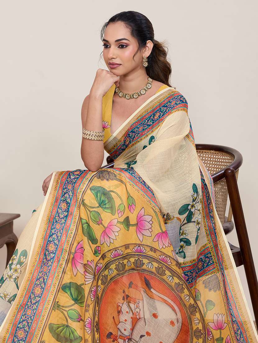 women printed casual wear saree with blouse - 22395077 -  Standard Image - 1