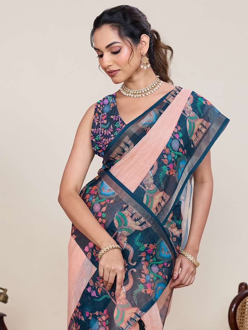 women printed casual wear saree with blouse - 22395080 -  Standard Image - 1