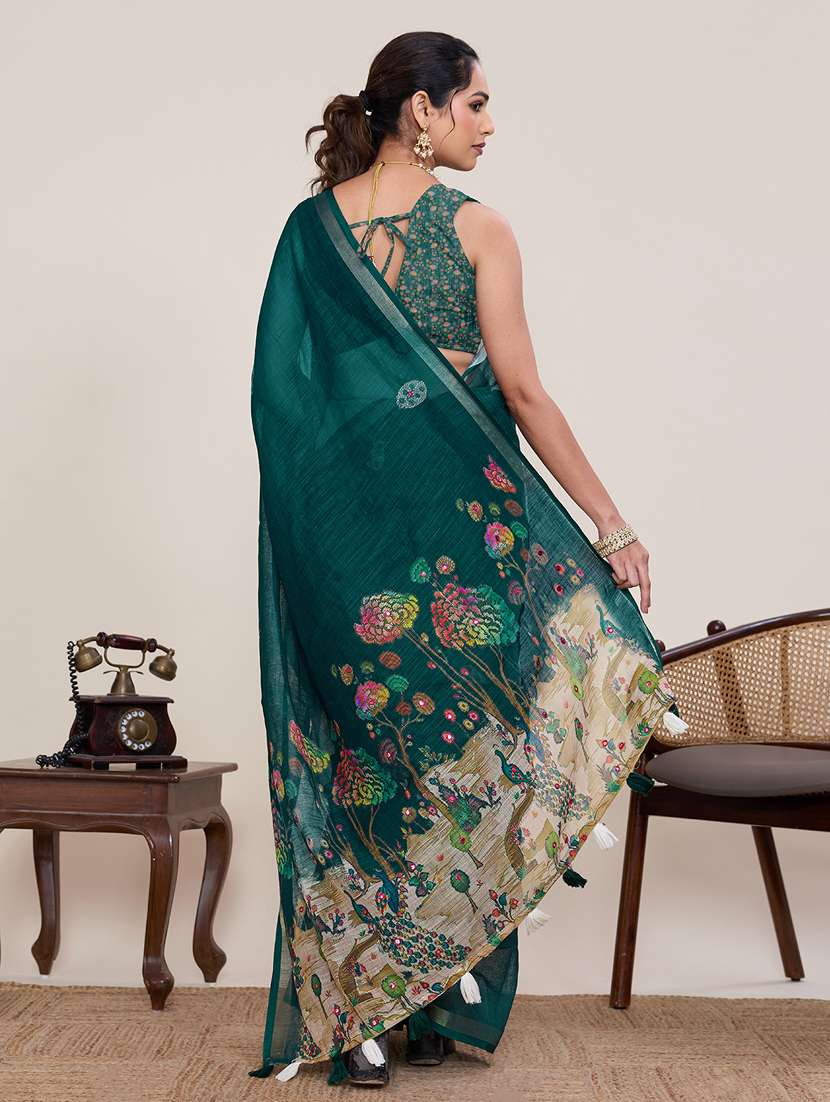 Women Printed Casual Wear Saree With Blouse - 22395086 -  Standard Image - 4