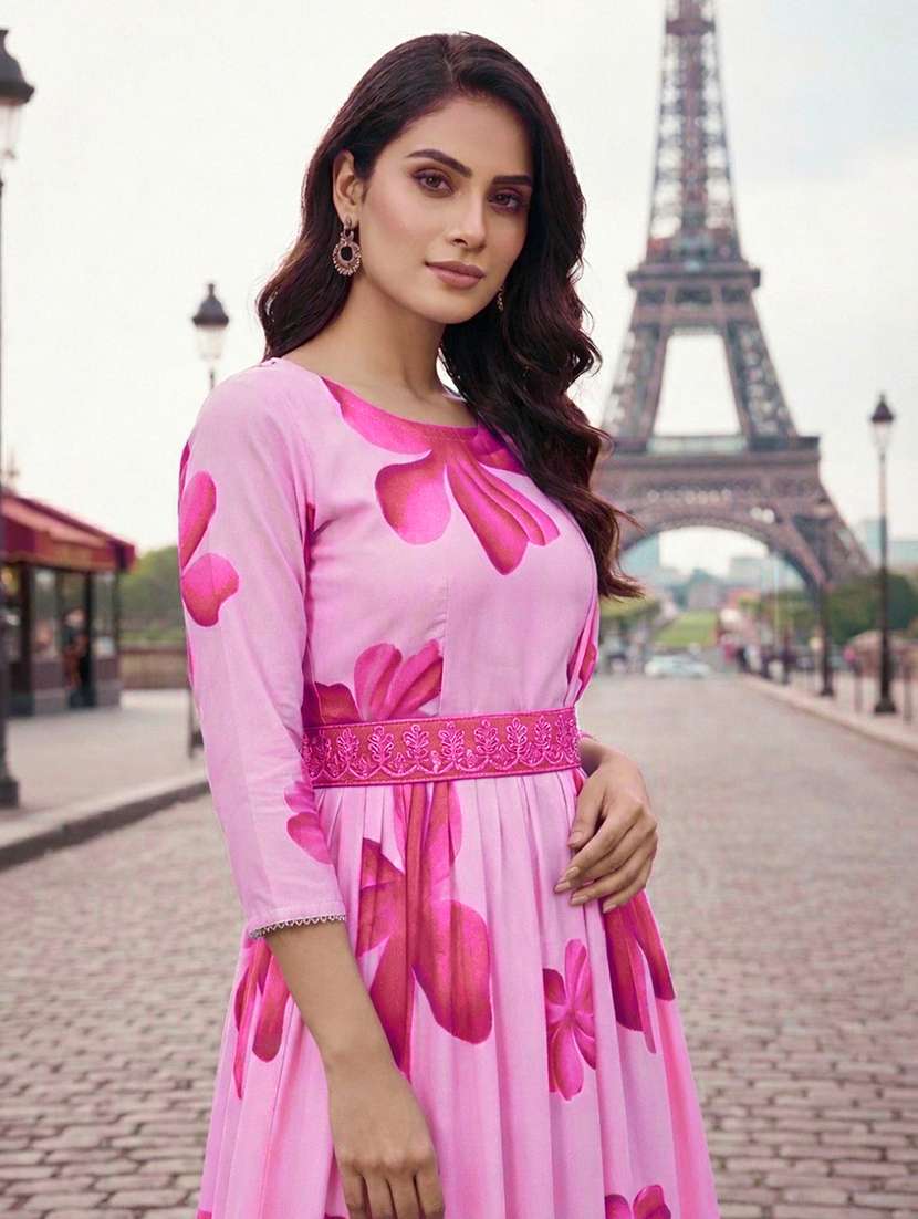 women floral three quarter sleeve fit & flare ethnic dress - 22395192 -  Standard Image - 1