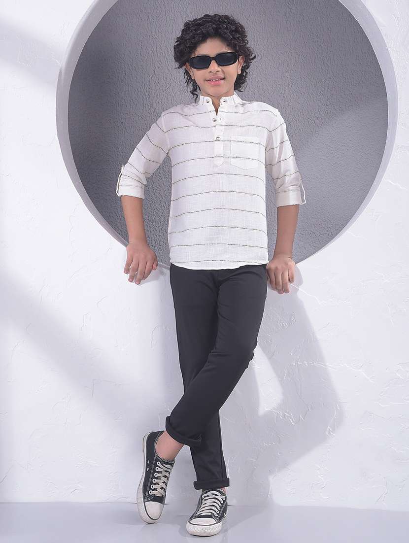 boys striped roll up sleeve short kurta - 22395363 -  Standard Image - 6