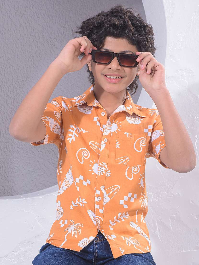 boys printed collared short sleeve shirt