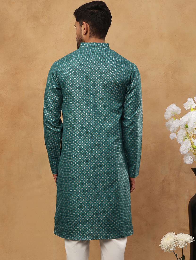 men printed mandarin neck long kurta - 22395531 -  Standard Image - 4
