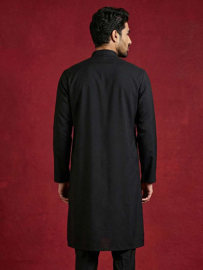 men solid with work mandarin neck long kurta - 22395547 -  Standard Image - 4