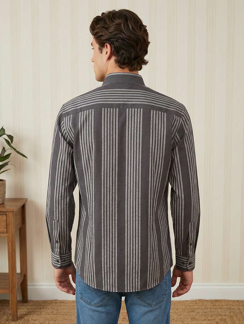 men striped mandarin neck short kurta - 22395560 -  Standard Image - 4