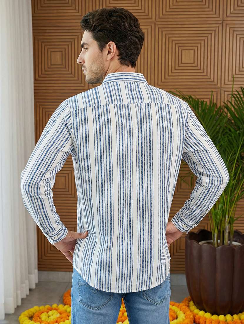 men striped mandarin neck short kurta - 22395562 -  Standard Image - 4