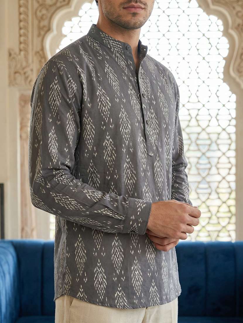 men printed mandarin neck short kurta - 22395564 -  Standard Image - 1