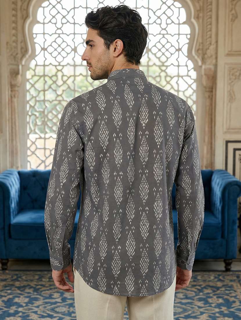 men printed mandarin neck short kurta - 22395564 -  Standard Image - 4