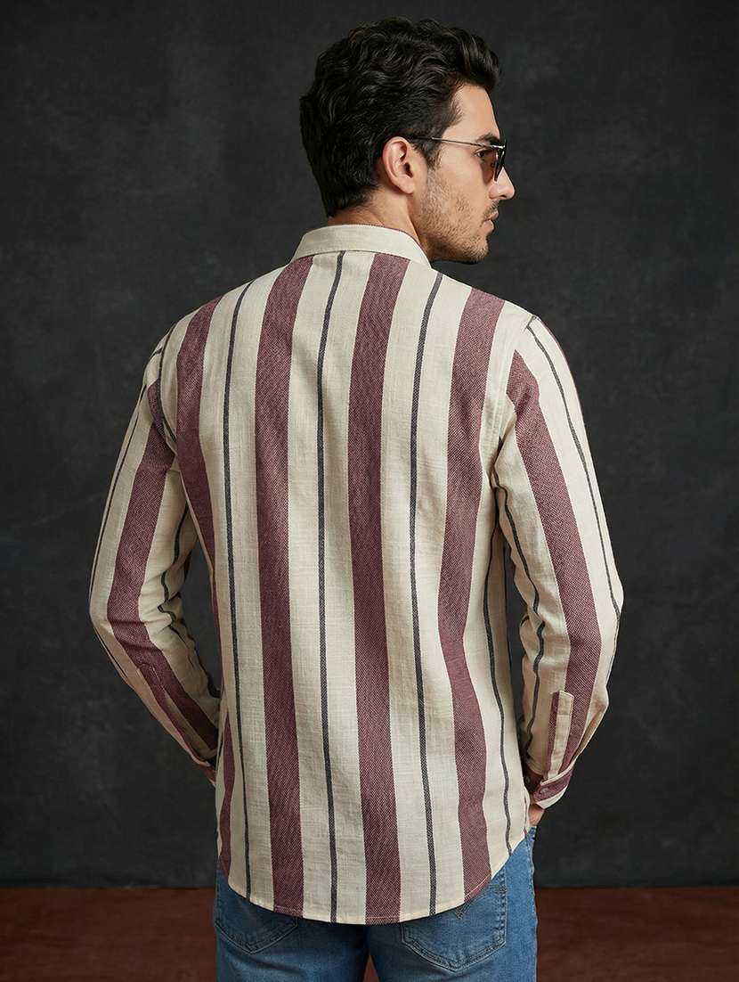 men striped mandarin neck short kurta - 22395565 -  Standard Image - 4